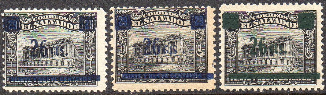 sellos timbres-poste Briefmarken stamps El Salvador 1919 Centavo surcharges on Tram Trolley Tranvia National Theatre teatro nacional 